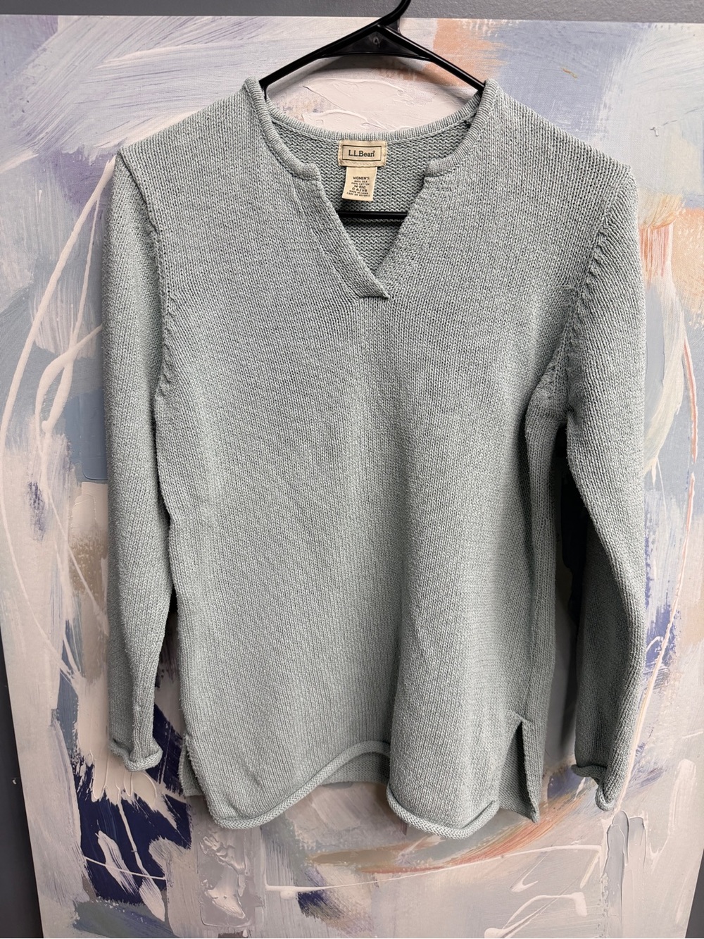 Vintage 90s L.L.Bean 80% Silk 20% Cotton V Neck Sweater Women’s M Gray Blue